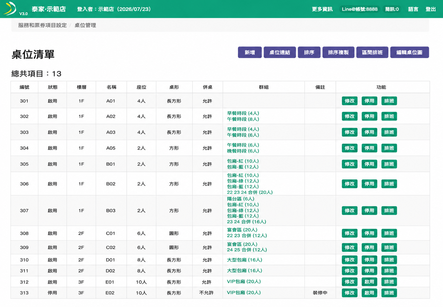 ezPretty 桌位總表